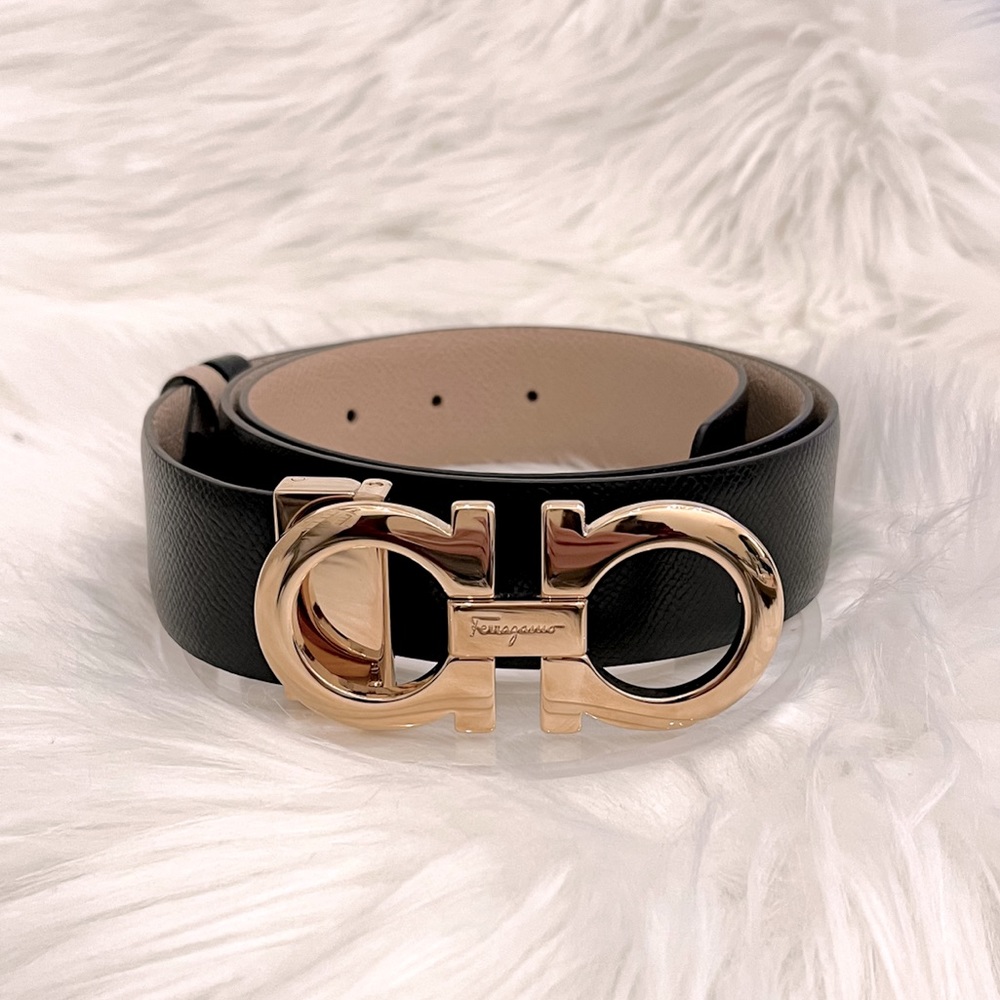 Ferragamo Reversible and Adjustable Gancini Belt | Daino/Black | Size 100